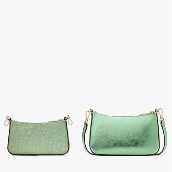 ♠️Kate Spade Duet Metallic Glitter Crossbody Duo Bag, Seawater Green NWT - Picture 4 of 6